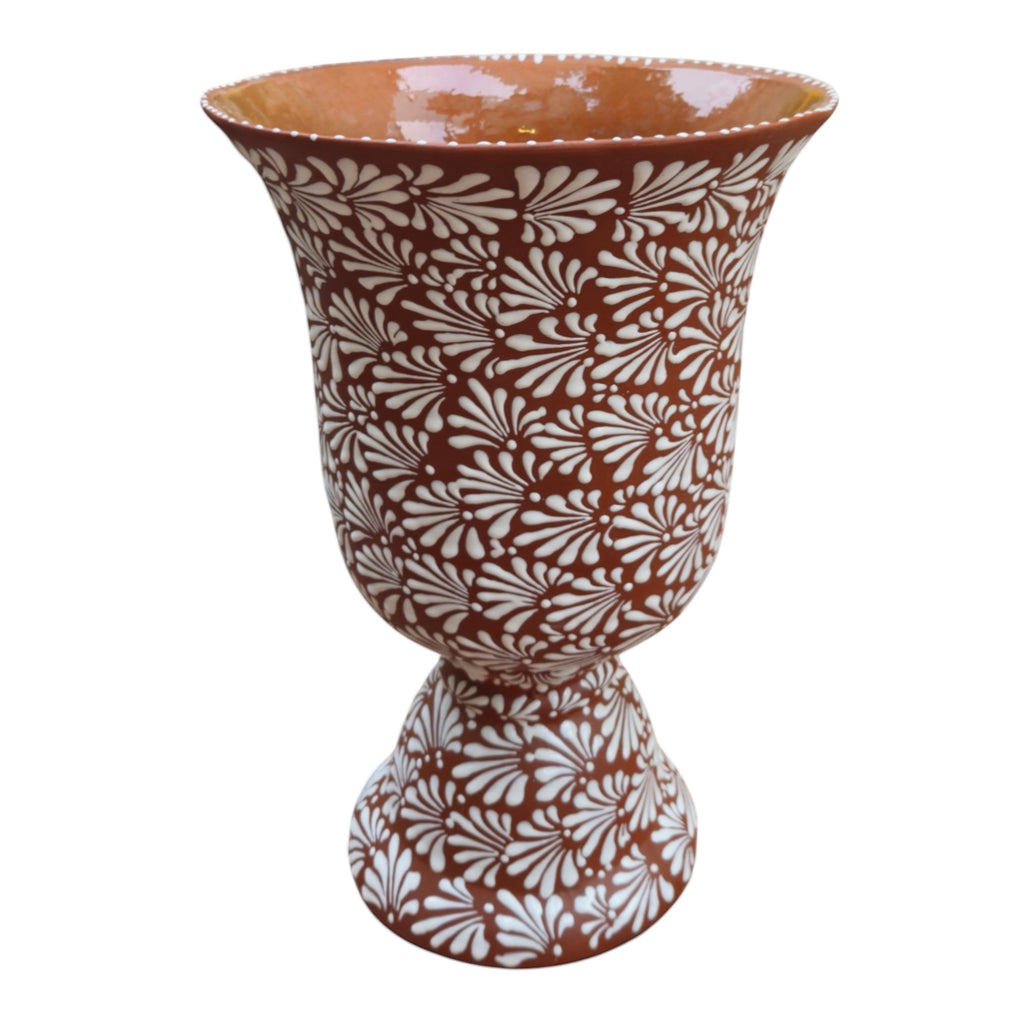 XL Brown & White Talavera Pedestal Planter | Handmade Flower Pot The Talavera Hub