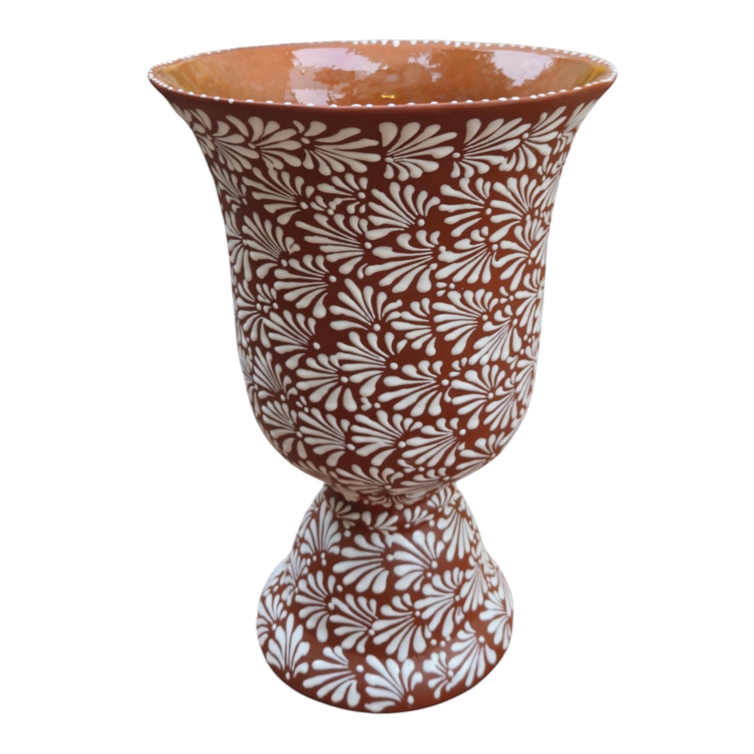 XL Brown & White Talavera Pedestal Planter | Handmade Flower Pot The Talavera Hub