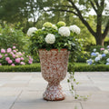 XL Brown & White Talavera Pedestal Planter | Handmade Flower Pot The Talavera Hub