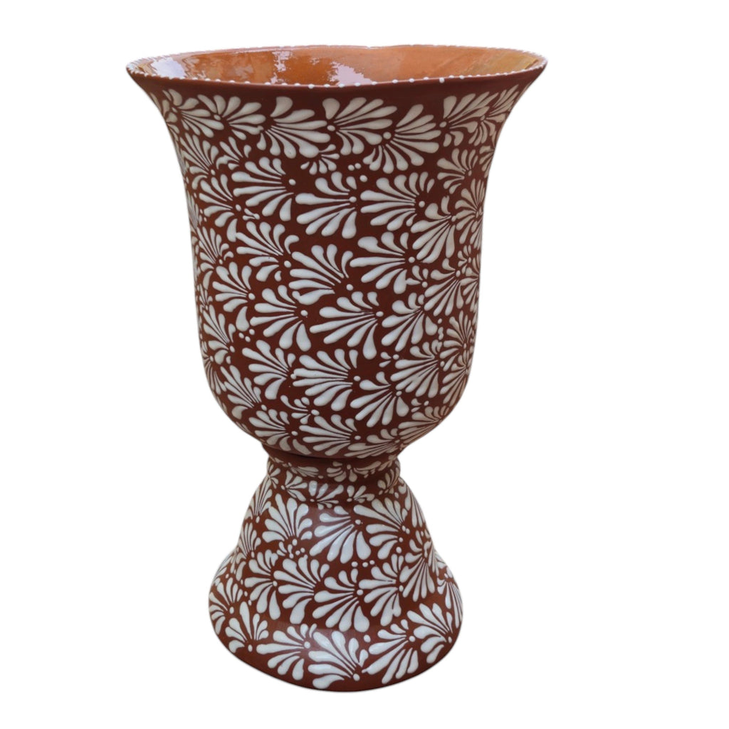 XL Brown & White Talavera Pedestal Planter | Handmade Flower Pot The Talavera Hub