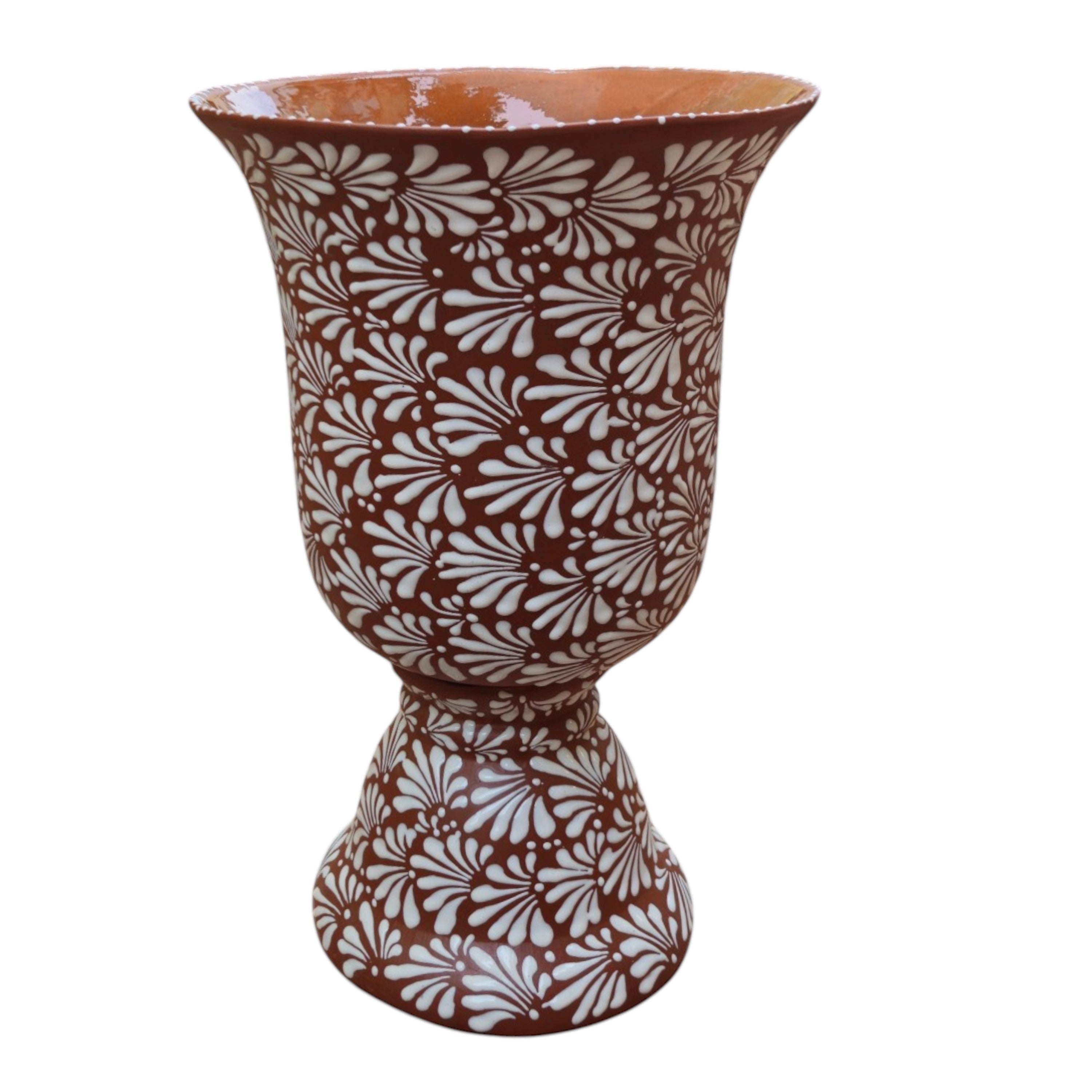XL Brown & White Talavera Pedestal Planter | Handmade Flower Pot The Talavera Hub
