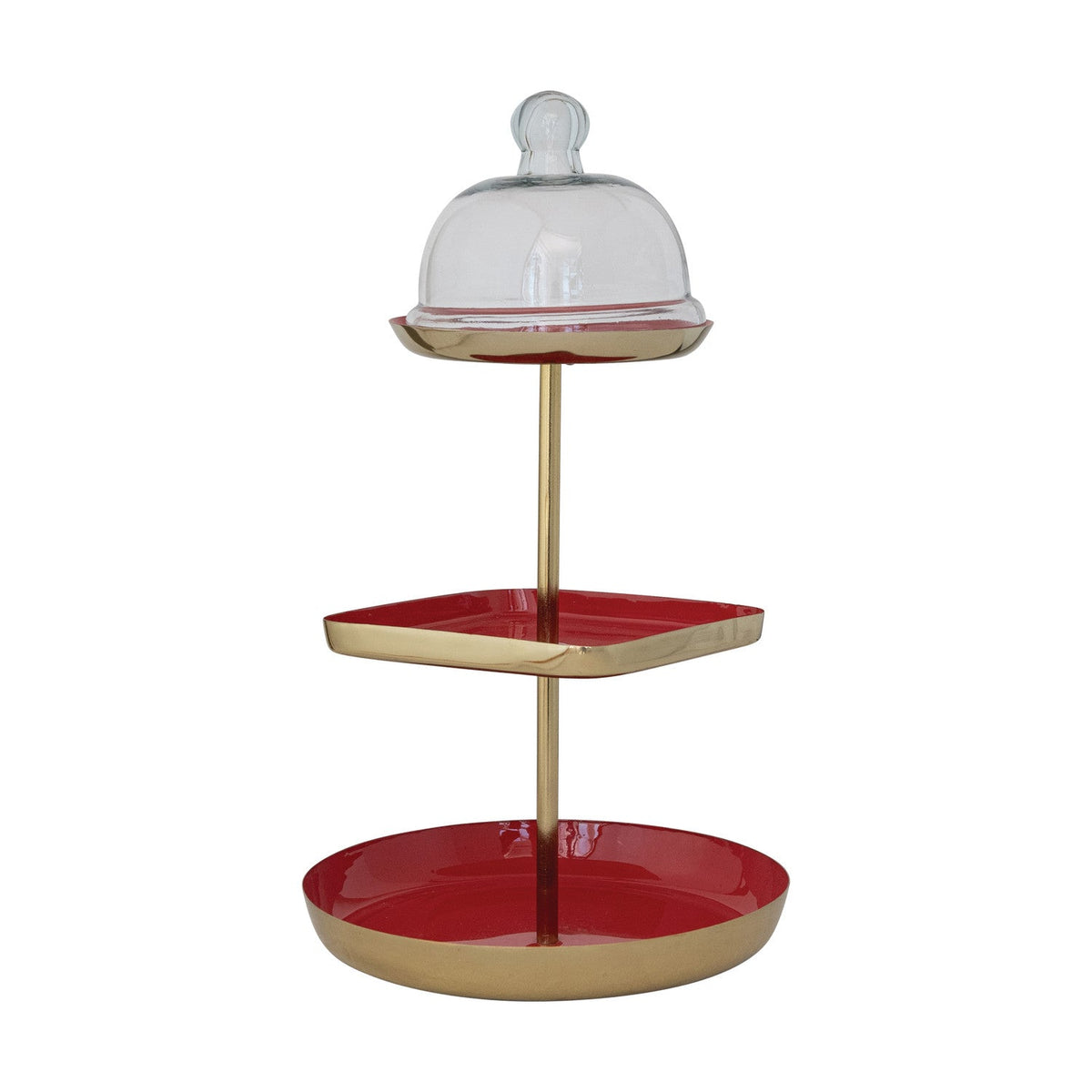 Enameled Metal 3-Tier Tray with Glass Cloche Thenestedfig