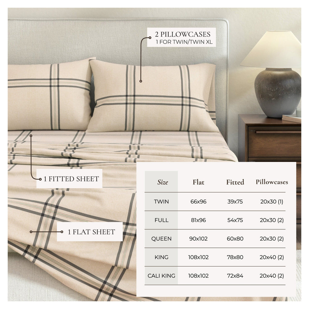Turkish Cotton Flannel Sheet Set - Plaid & Stripe Collection Great Bay Home
