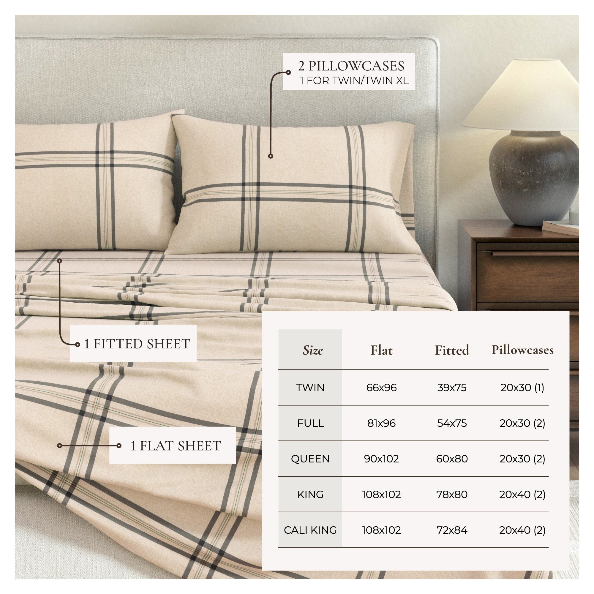 Turkish Cotton Flannel Sheet Set - Plaid & Stripe Collection Great Bay Home