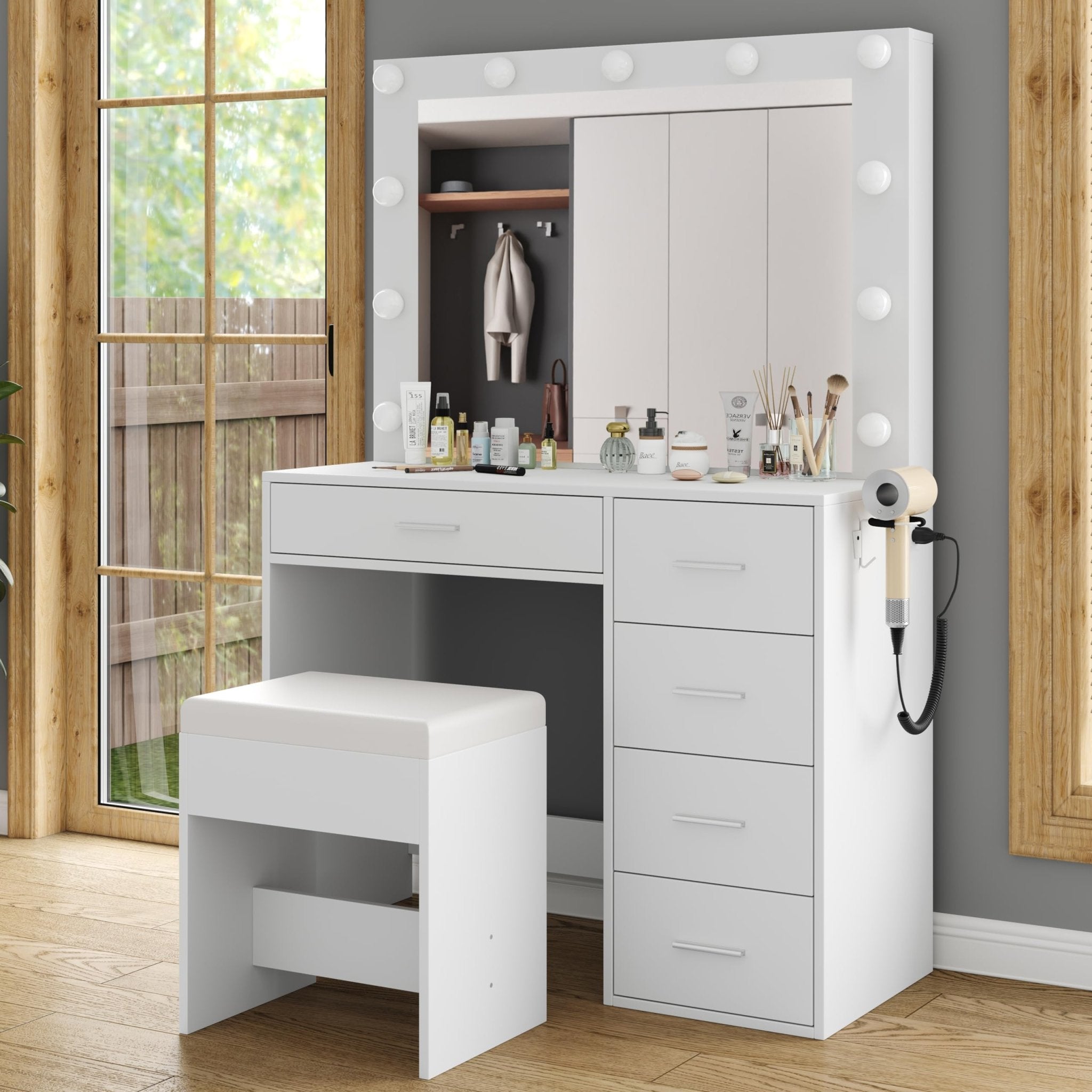 5-Drawer LED Mirror Vanity Desk - Vektaya Yanosaku Sotre