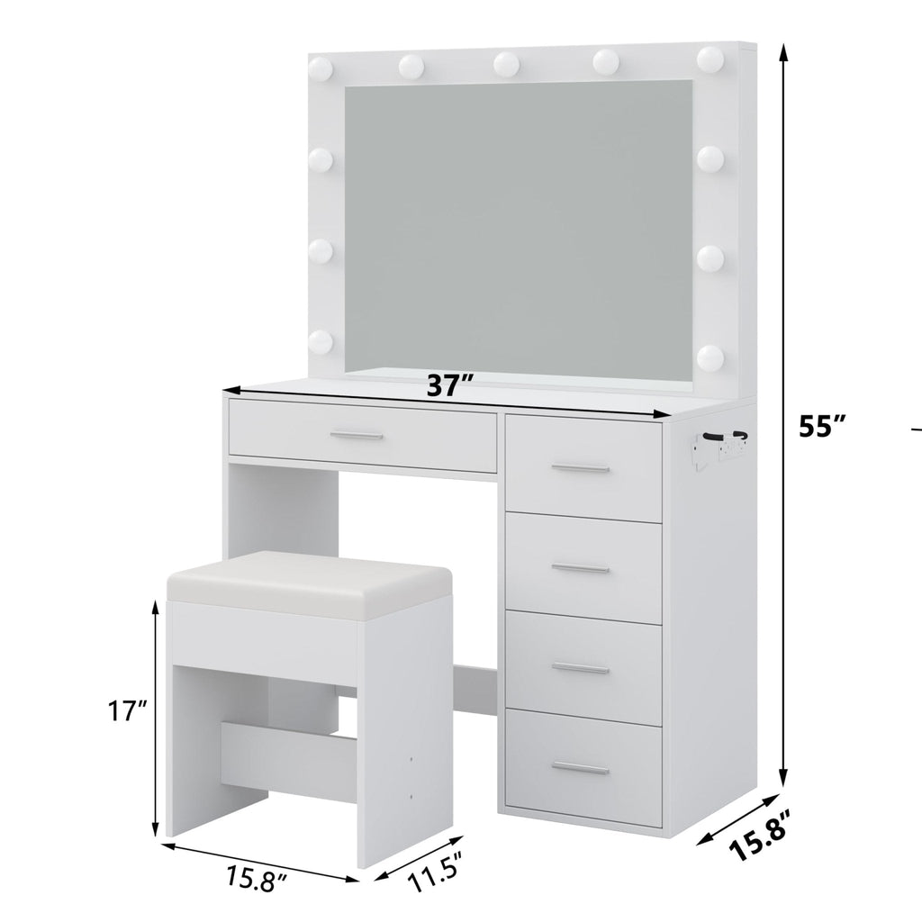 5-Drawer LED Mirror Vanity Desk - Vektaya Yanosaku Sotre