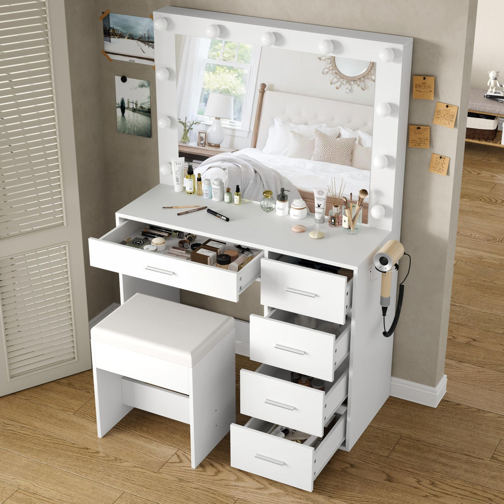 5-Drawer LED Mirror Vanity Desk - Vektaya Yanosaku Sotre