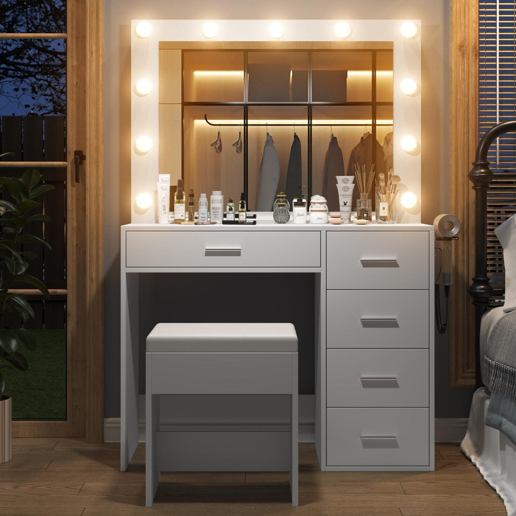 5-Drawer LED Mirror Vanity Desk - Vektaya Yanosaku Sotre