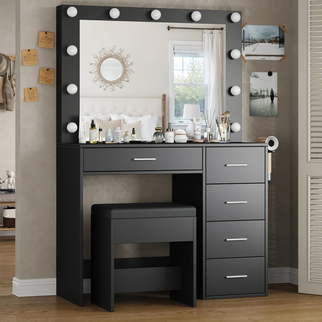 5-Drawer LED Mirror Vanity Desk - Vektaya Yanosaku Sotre