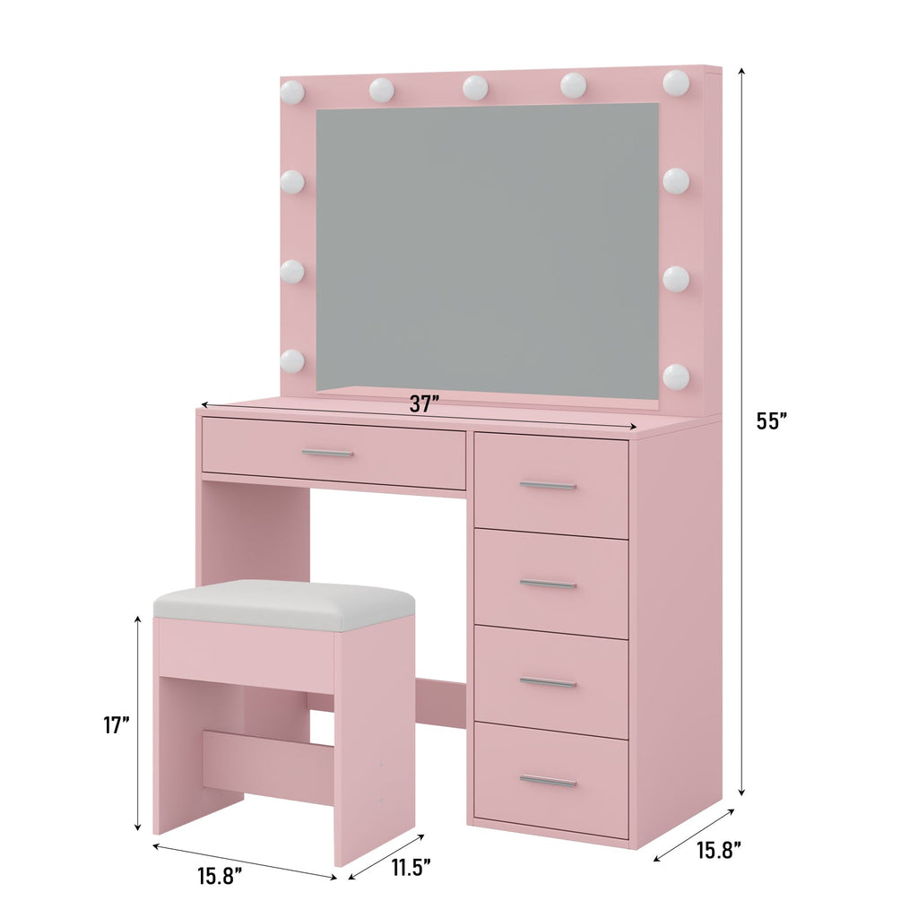 5-Drawer LED Mirror Vanity Desk - Vektaya Yanosaku Sotre