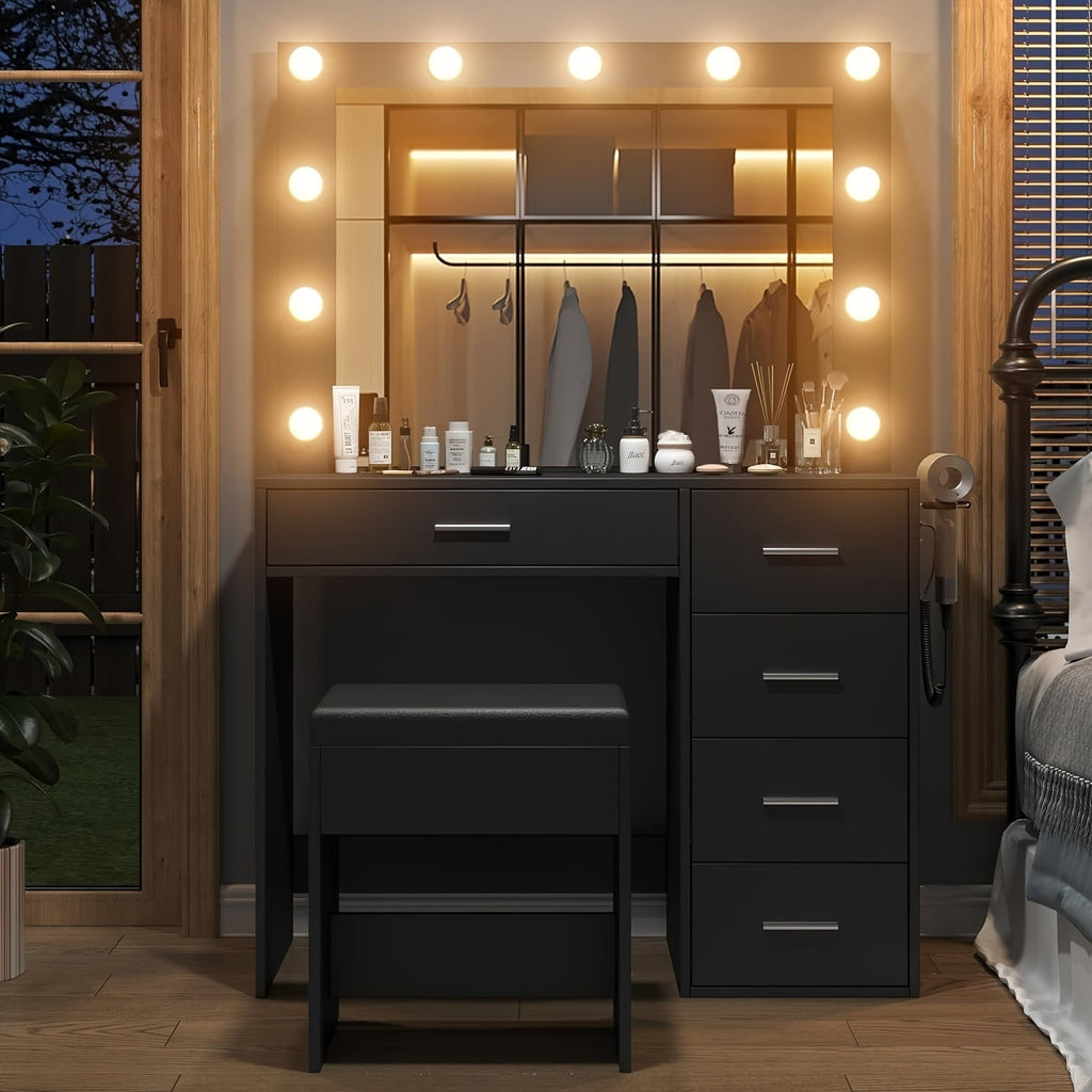 5-Drawer LED Mirror Vanity Desk - Vektaya Yanosaku Sotre
