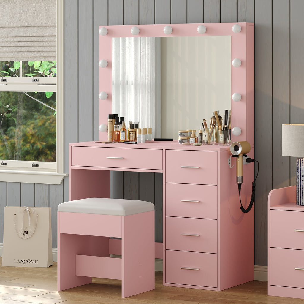 5-Drawer LED Mirror Vanity Desk - Vektaya Yanosaku Sotre