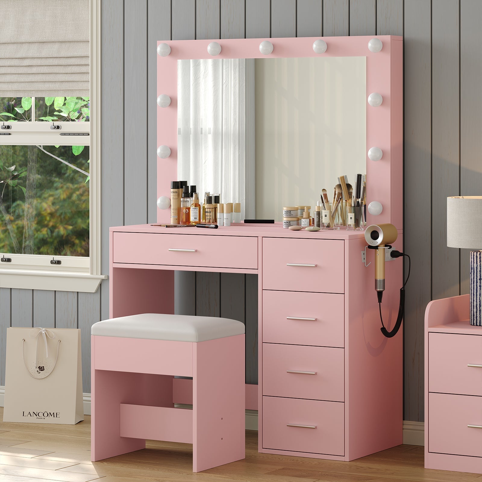 5-Drawer LED Mirror Vanity Desk - Vektaya Yanosaku Sotre