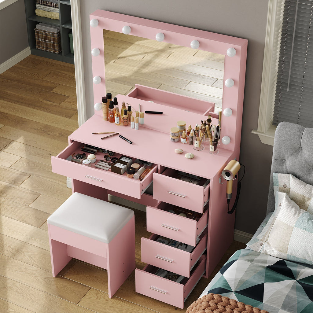 5-Drawer LED Mirror Vanity Desk - Vektaya Yanosaku Sotre