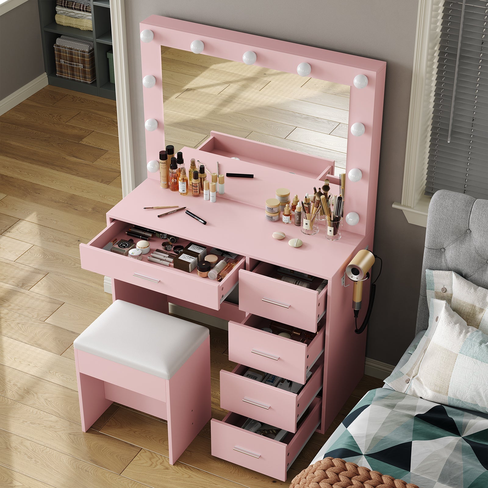5-Drawer LED Mirror Vanity Desk - Vektaya Yanosaku Sotre