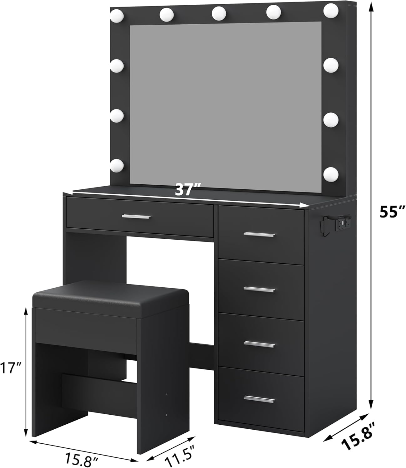 5-Drawer LED Mirror Vanity Desk - Vektaya Yanosaku Sotre