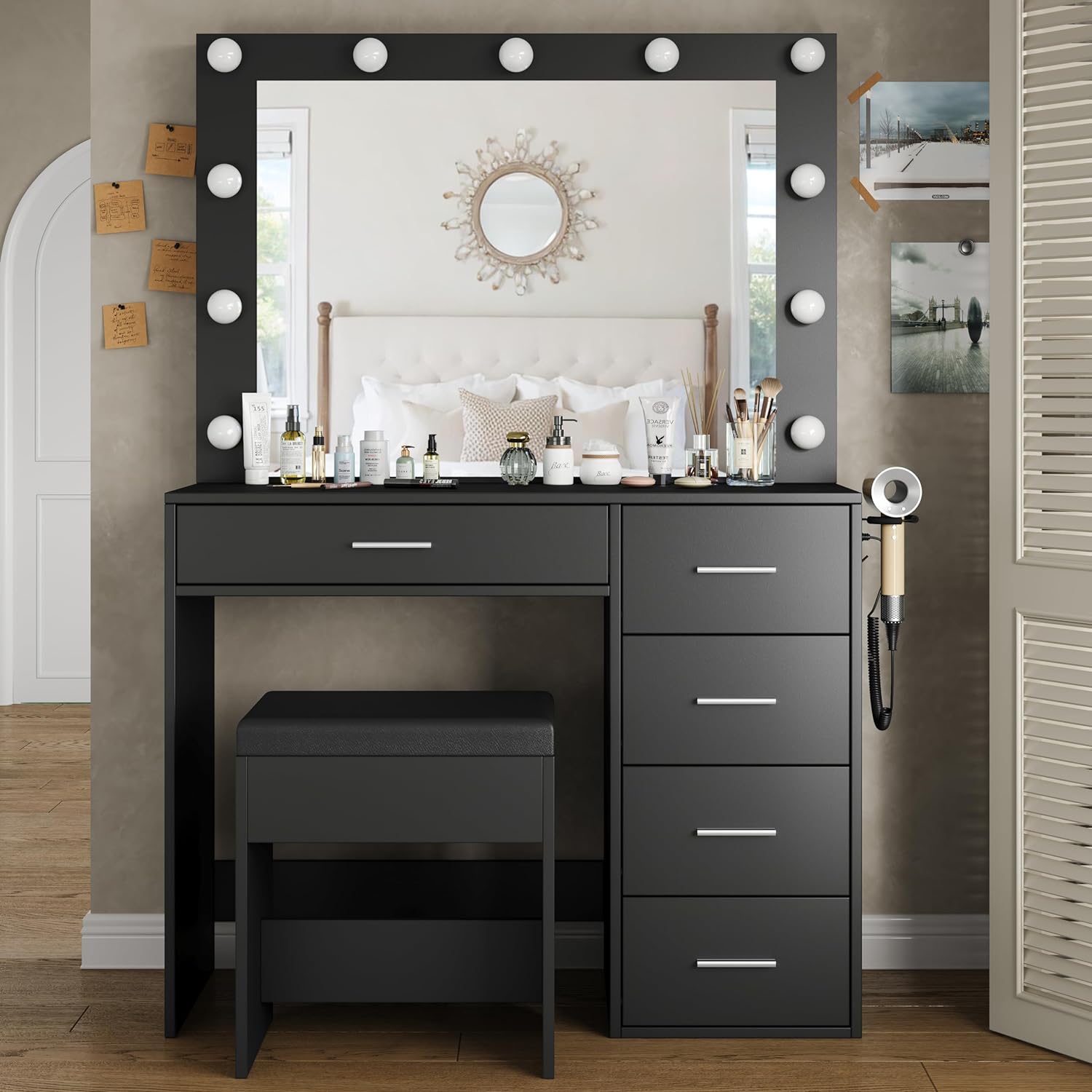 5-Drawer LED Mirror Vanity Desk - Vektaya Yanosaku Sotre