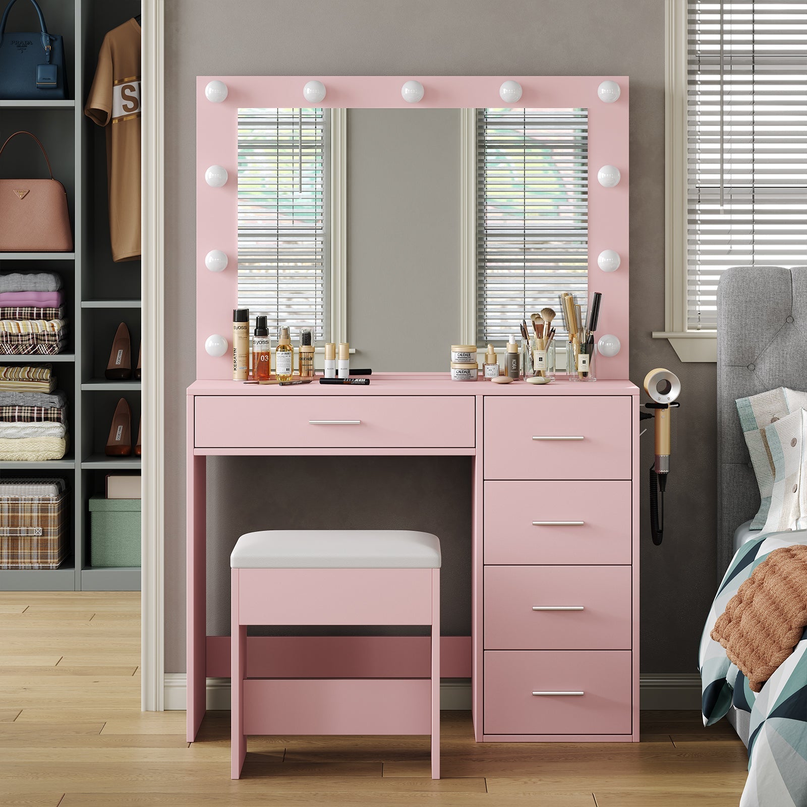 5-Drawer LED Mirror Vanity Desk - Vektaya Yanosaku Sotre