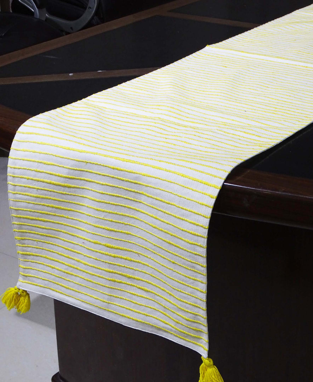 Cotton Table Runner with Yellow Stripes 16"x90" Vibhsa