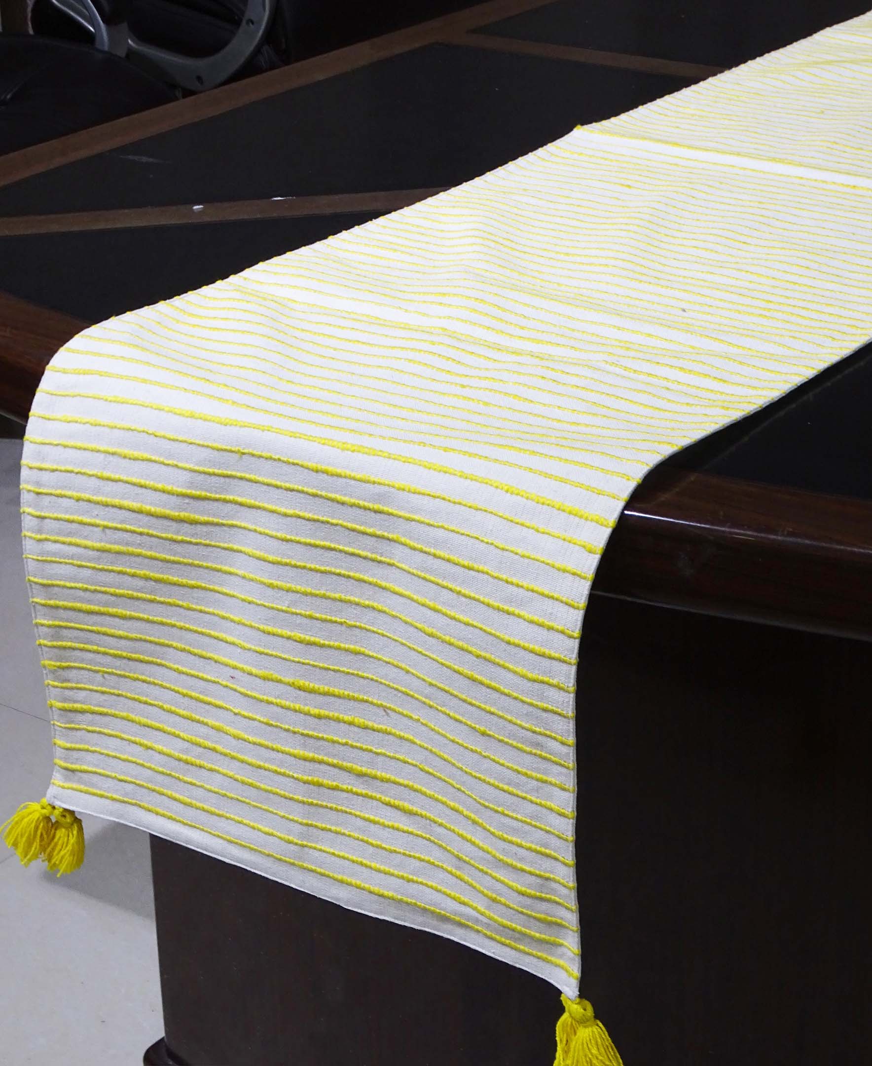 Cotton Table Runner with Yellow Stripes 16"x90" Vibhsa