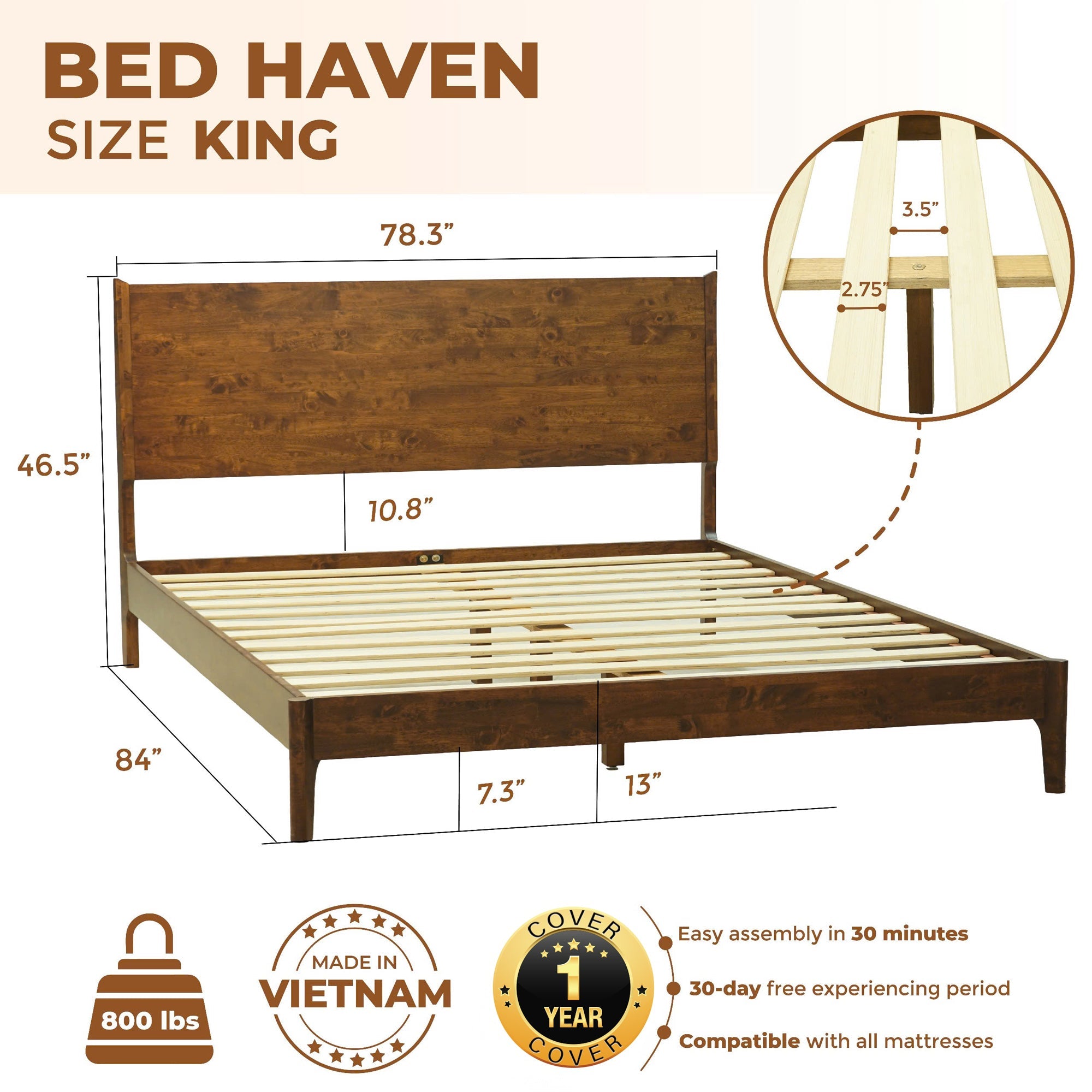 Haven Solid Wood Bed Frame Megsu