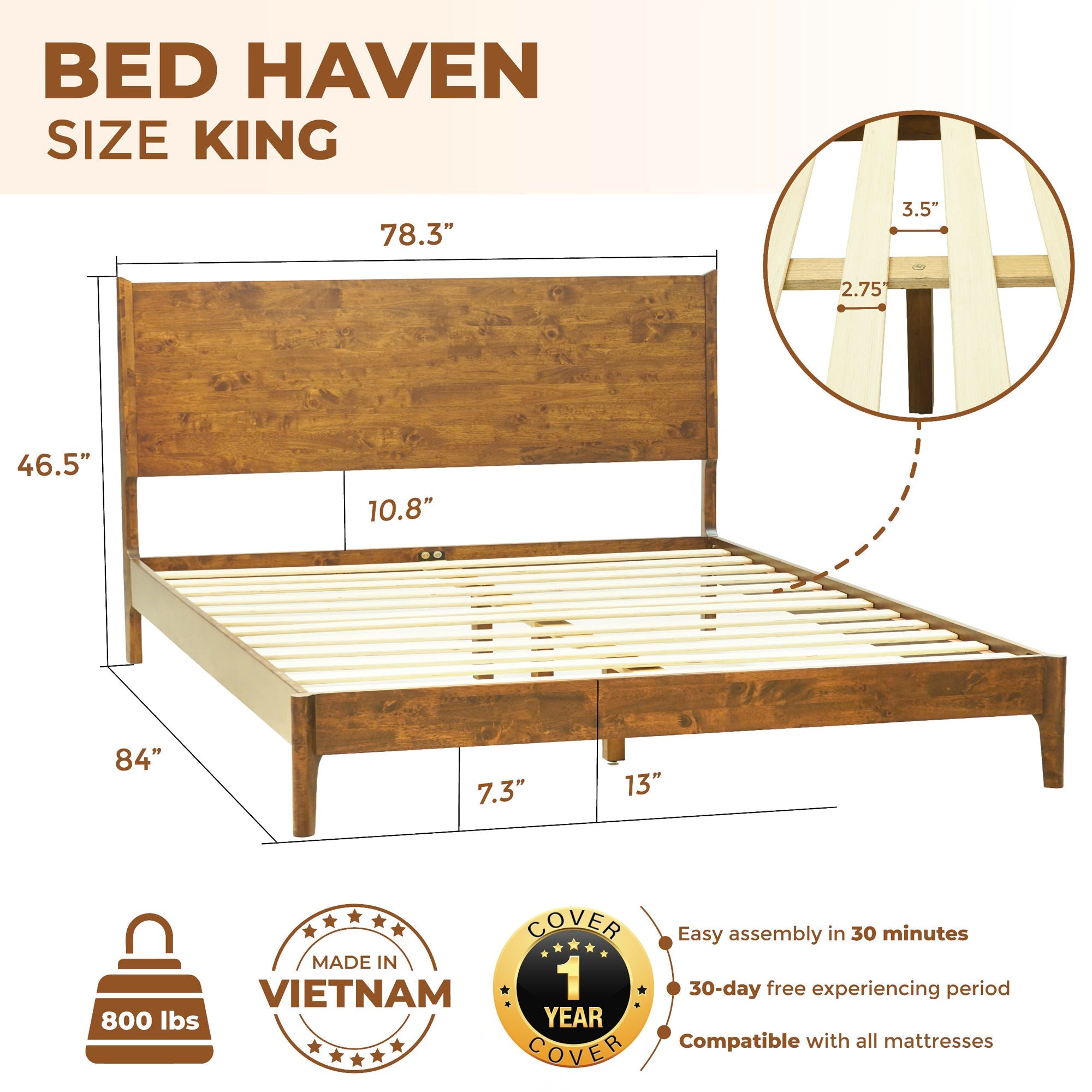 Haven Solid Wood Bed Frame Megsu