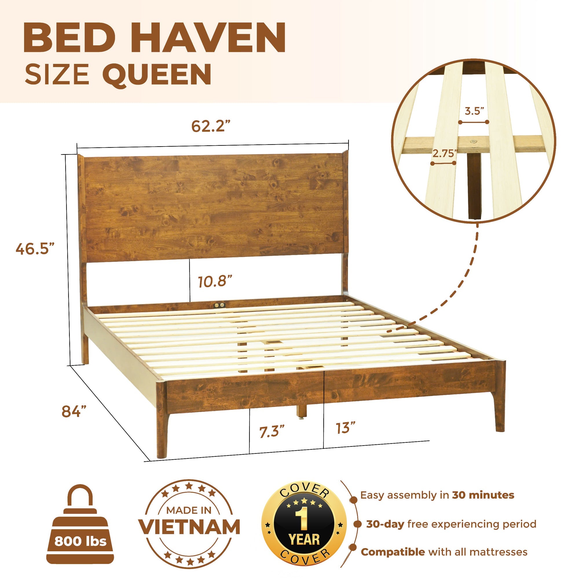 Haven Solid Wood Bed Frame Megsu